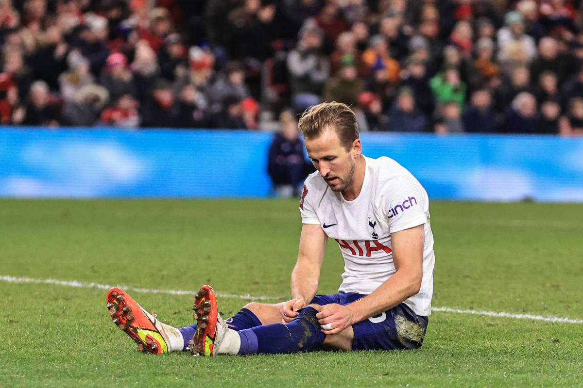 Harry Kane looks dejected during Tottenham's FA Cup loss at Middlesbrough in March 2022