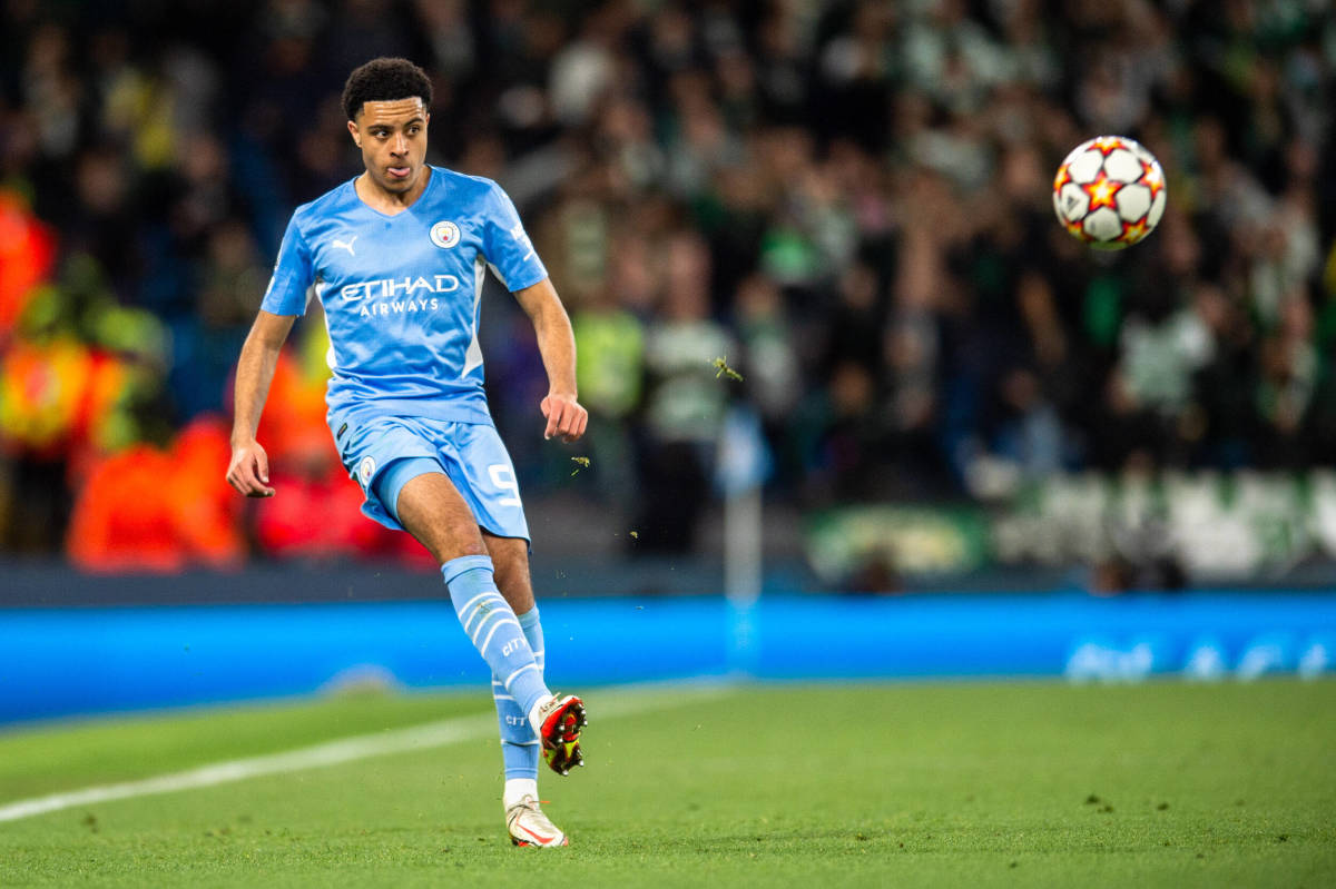 CJ Egan-Riley pictured on his Champions League debut for Manchester City