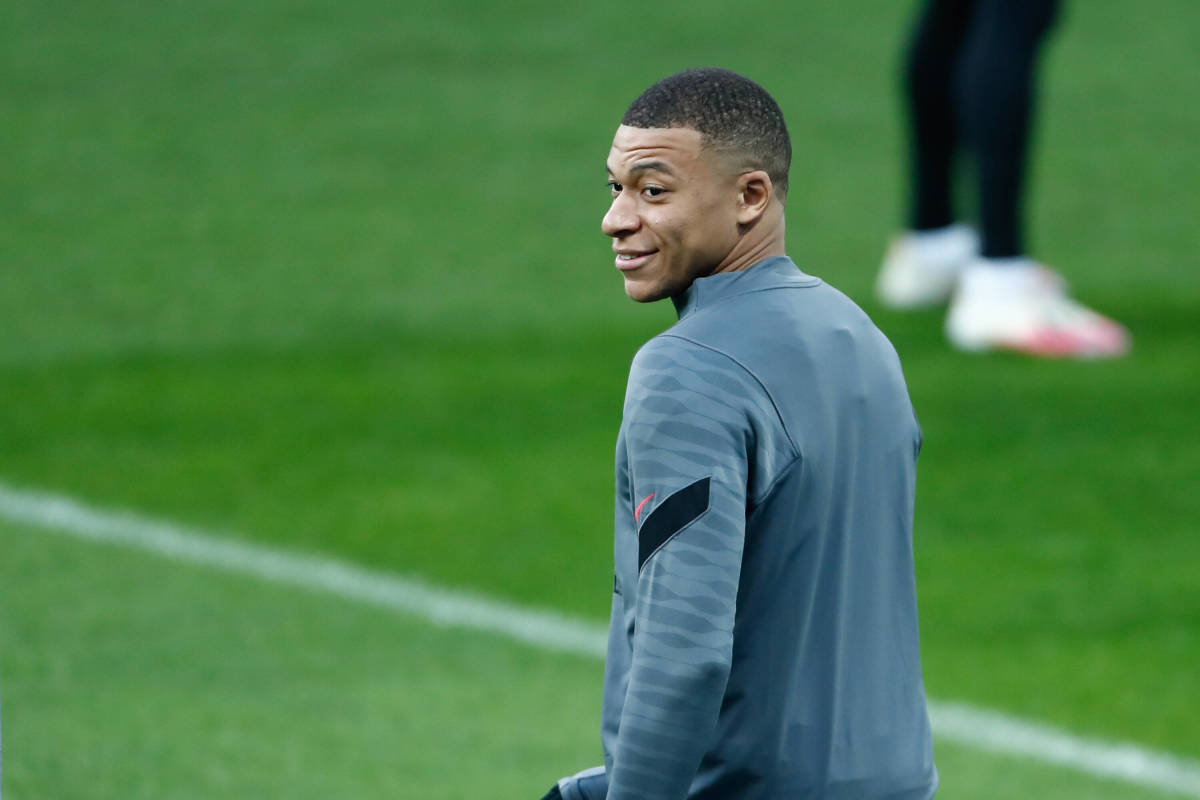 Kylian Mbappe pictured at the Bernabeu on the eve of Real Madrid vs PSG