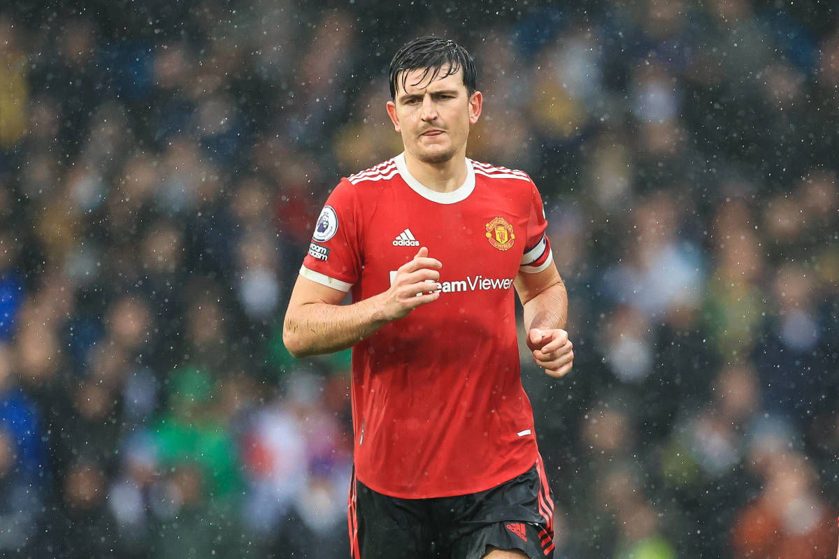 Harry Maguire pictured during Manchester United's game at Leeds in February 2022