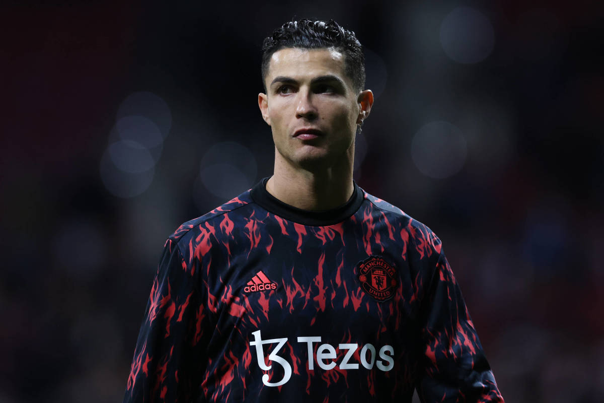 Cristiano Ronaldo pictured during the warm-up ahead of Atletico Madrid vs Man United in February 2022