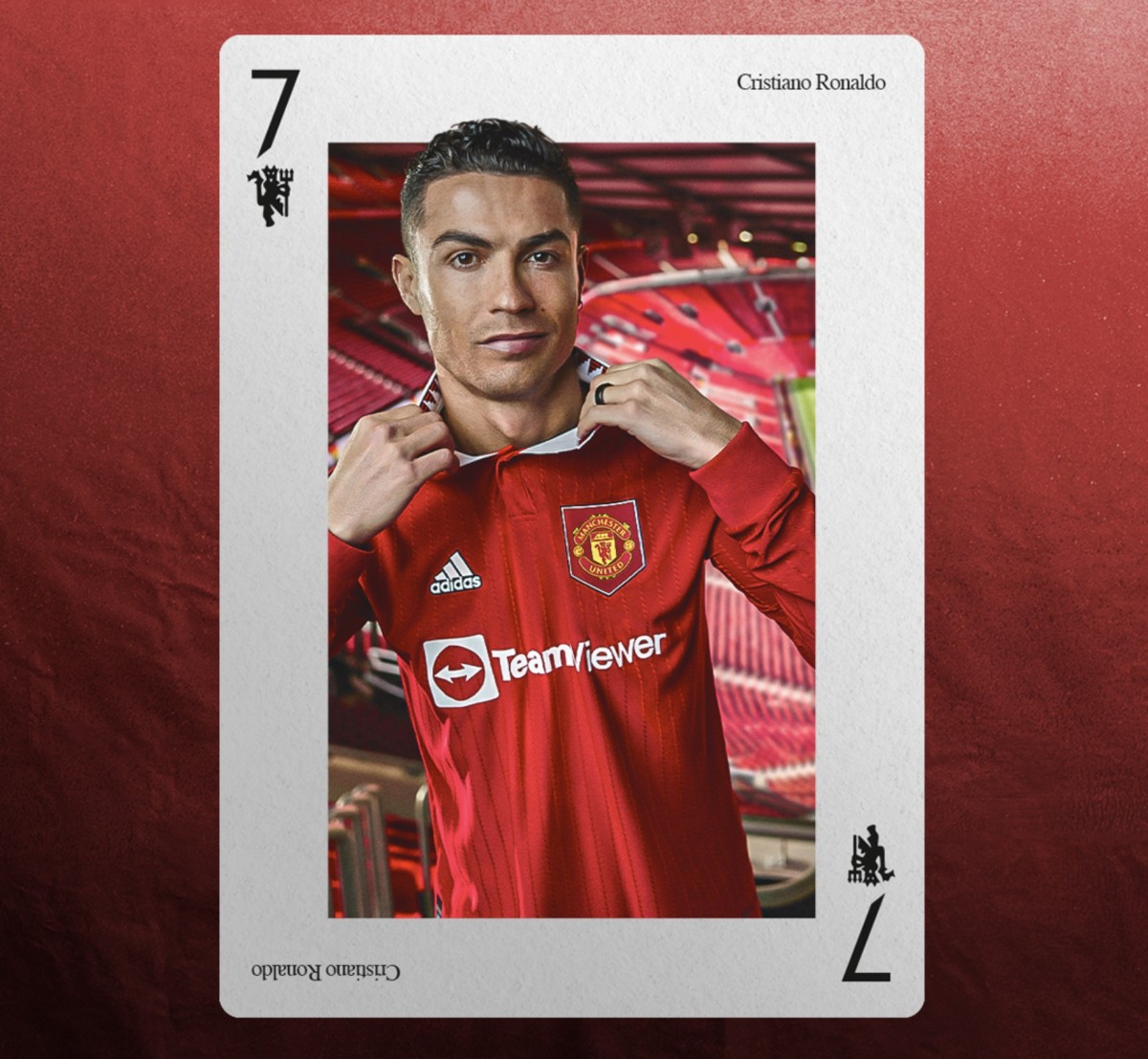 Cristiano Ronaldo pictured wearing Manchester United's new home jersey in official promotional material published in July 2022