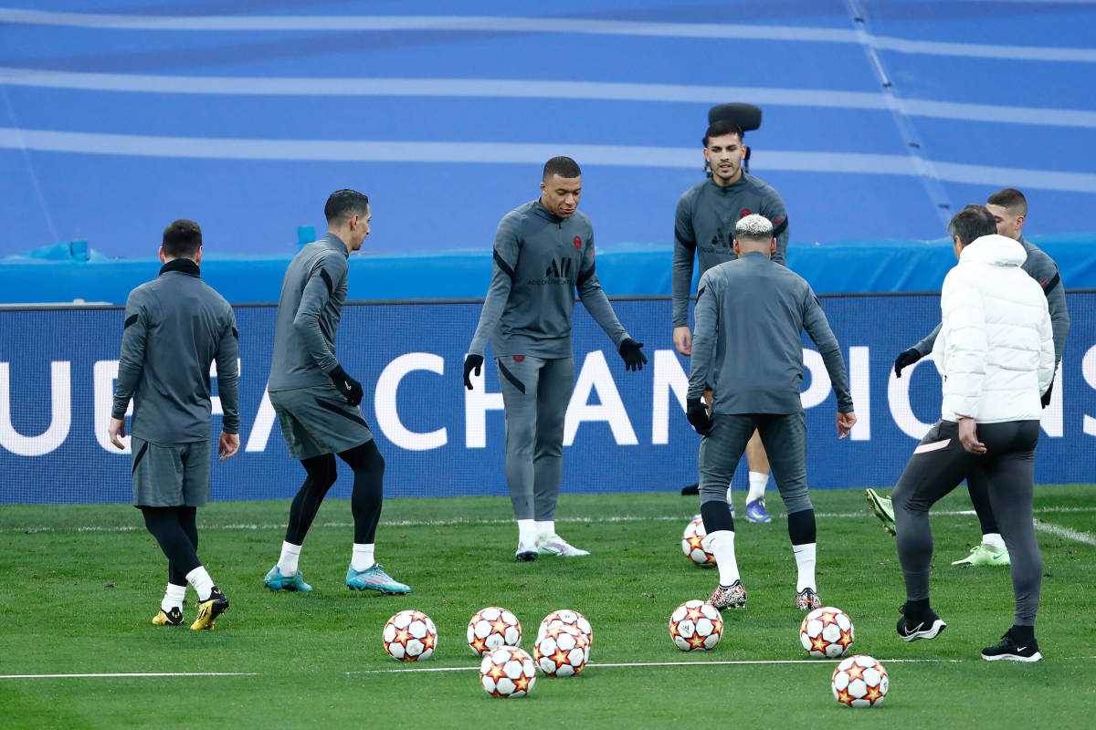 PSG players pictured training at the Bernabeu a day before their Champions League last 16 second leg with Real Madrid