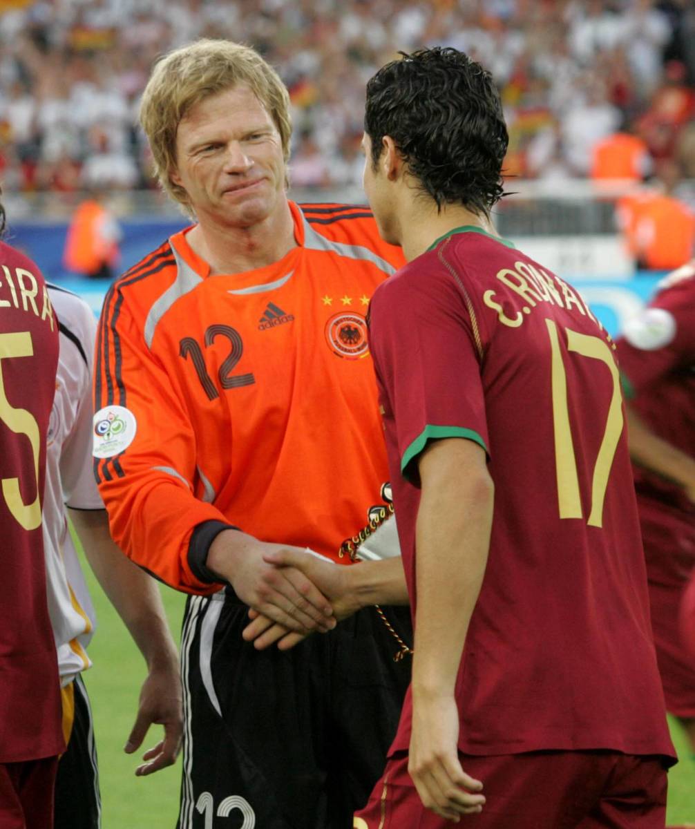 Oliver Kahn (left) and Cristiano Ronaldo pictured in 2006 at the FIFA World Cup