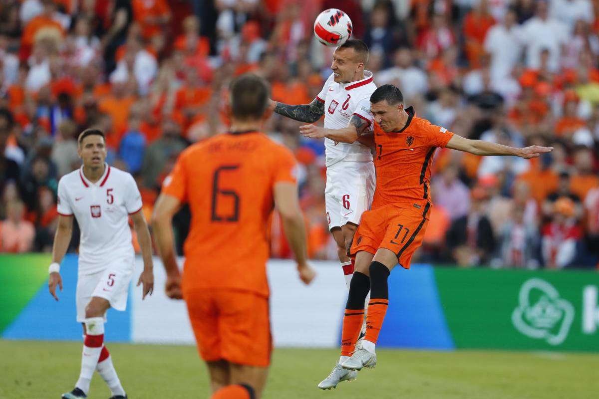 An action shot from the UEFA Nations League game between Holland and Poland in June 2022