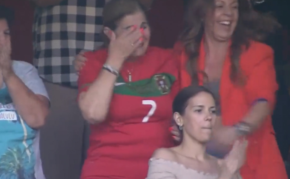 Cristiano Ronaldo's mom Maria Dolores dos Santos Aveiro pictured crying after watching the Portugal captain score against Switzerland
