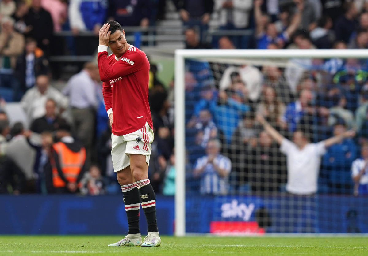 Cristiano Ronaldo pictured looking dejected during Manchester United's 4-0 defeat at Brighton