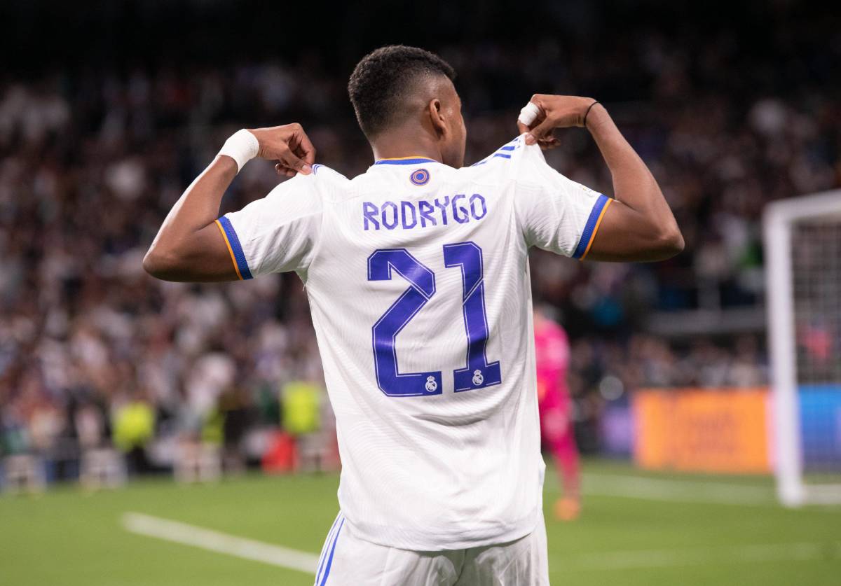 Rodrygo celebrates after scoring for Real Madrid in their epic Champions League semi-final comeback win over Man City