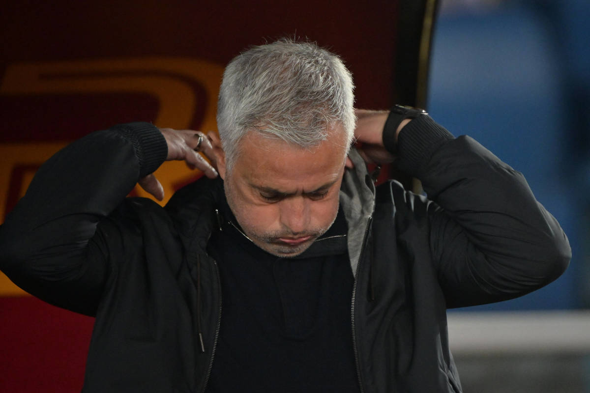 Roma Jose Mourinho pictured during his side's 0-0 draw with Bologna in May 2022