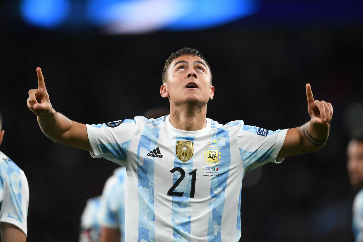 Paulo Dybala pictured after scoring for Argentina against Italy in June 2022