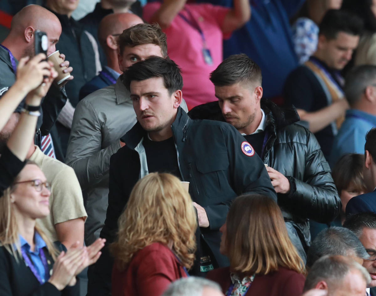 Harry Maguire pictured at Sheffield's Bramall Lane to watch England vs Sweden in their UEFA Women's Euro 2022 semi-final