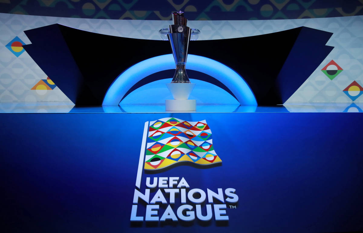A general view of the UEFA Nations League trophy