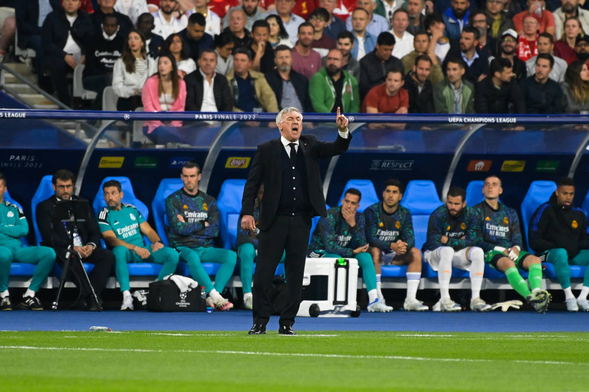 Real Madrid manager Carlo Ancelotti pictured on the touchline during the 2022 Champions League final