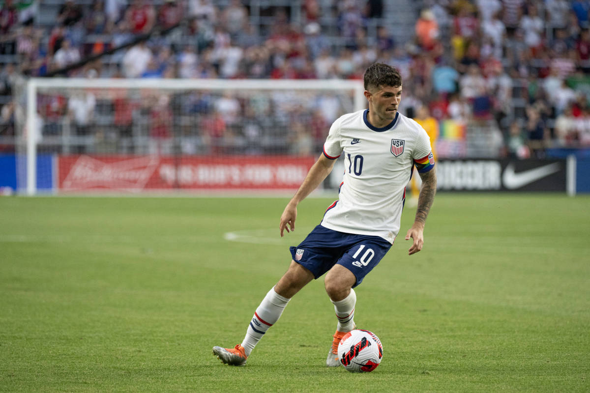 Christian Pulisic pictured in action for the USMNT against Morocco at TQL Stadium in Cincinnati