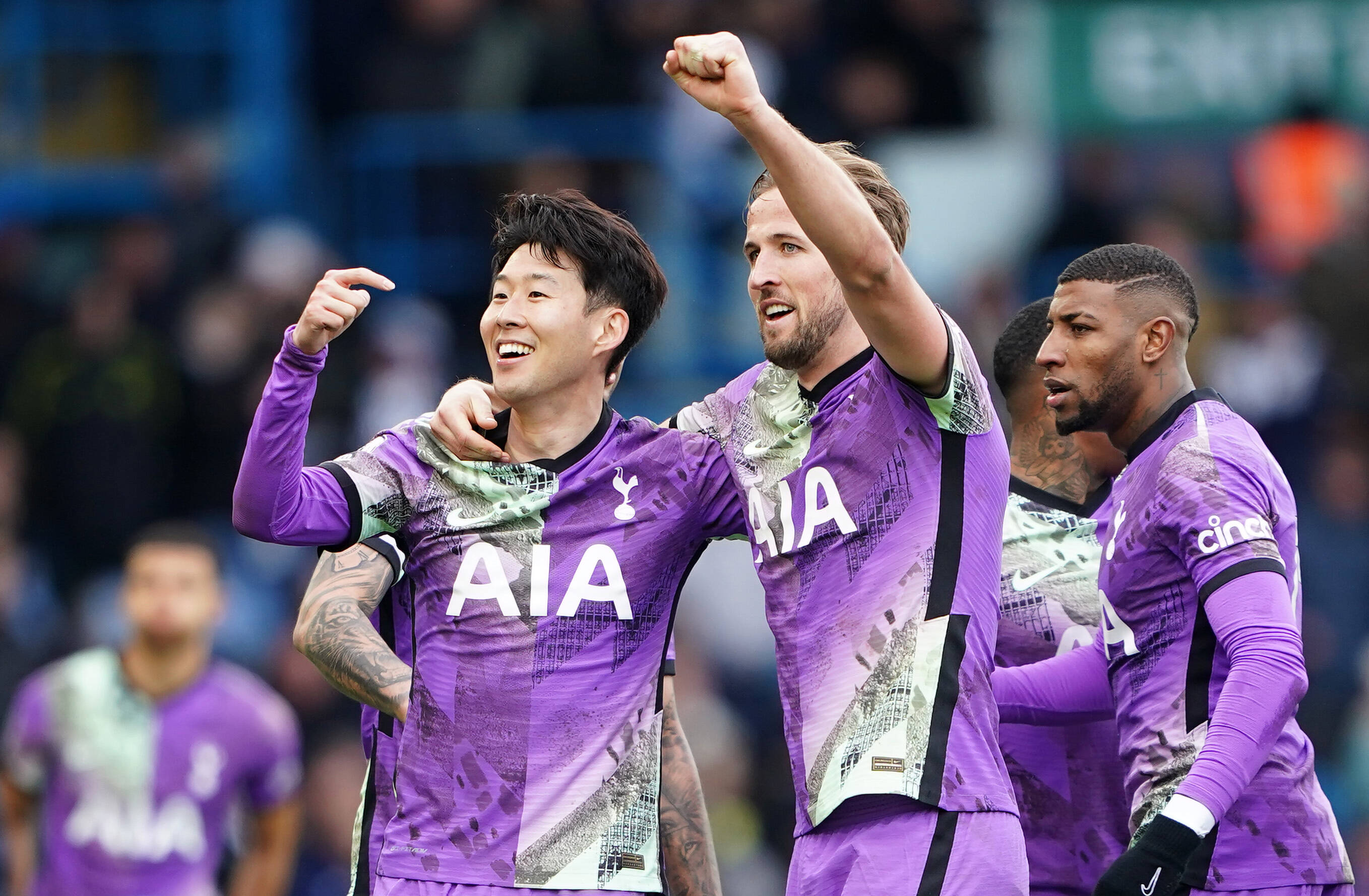 Son Heung-min celebrates scoring against Leeds with Harry Kane after the goal saw the Spurs duo break a Premier League record together