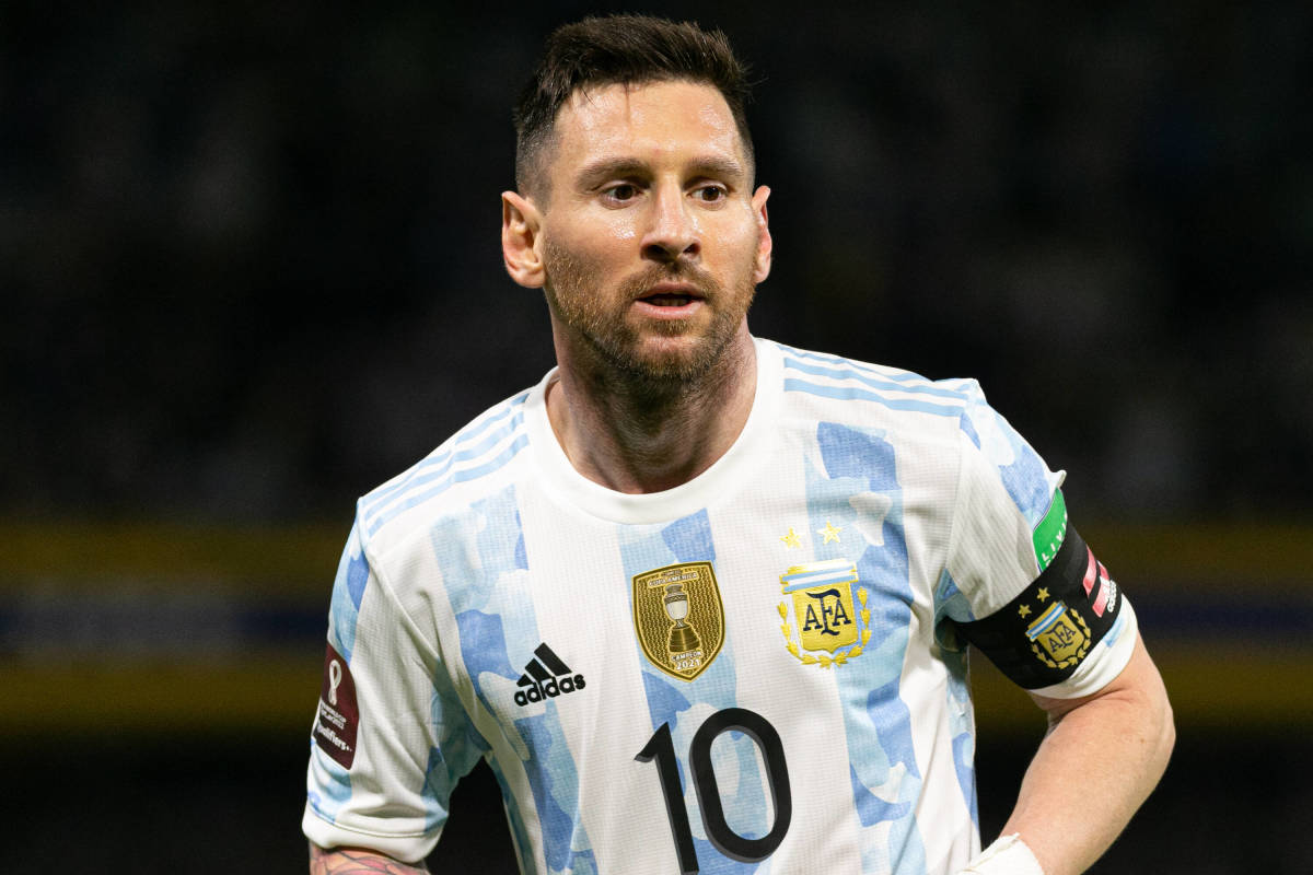 Lionel Messi pictured playing for Argentina in a World Cup qualifier against Venezuela in March 2022