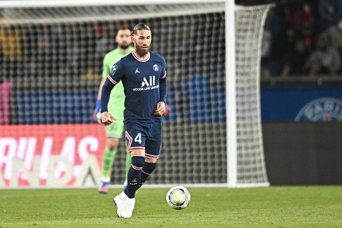 Sergio Ramos pictured playing for PSG against Lorient in April 2022