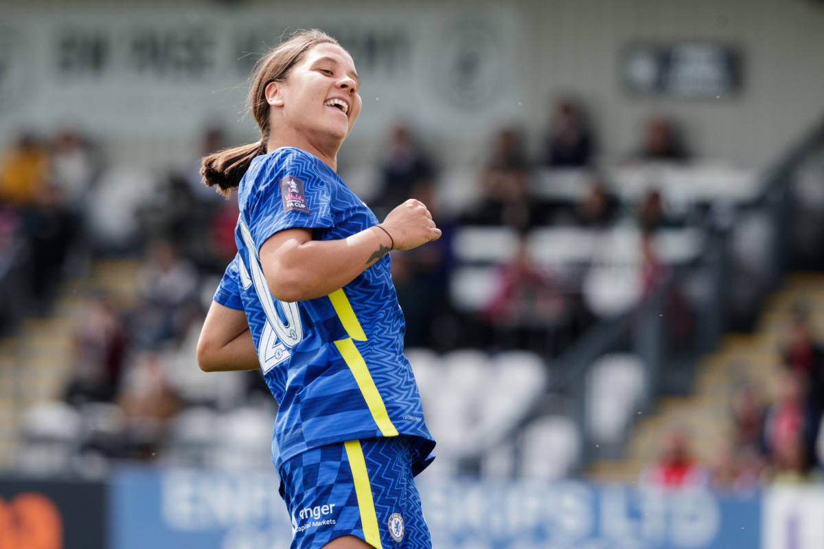 Sam Kerr pictured in action for Chelsea against Arsenal in their FA Cup semi-final in April 2022