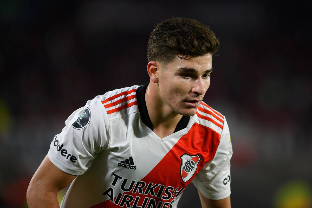 Manchester City loanee Julian Alvarez pictured in action for River Plate in May 2022