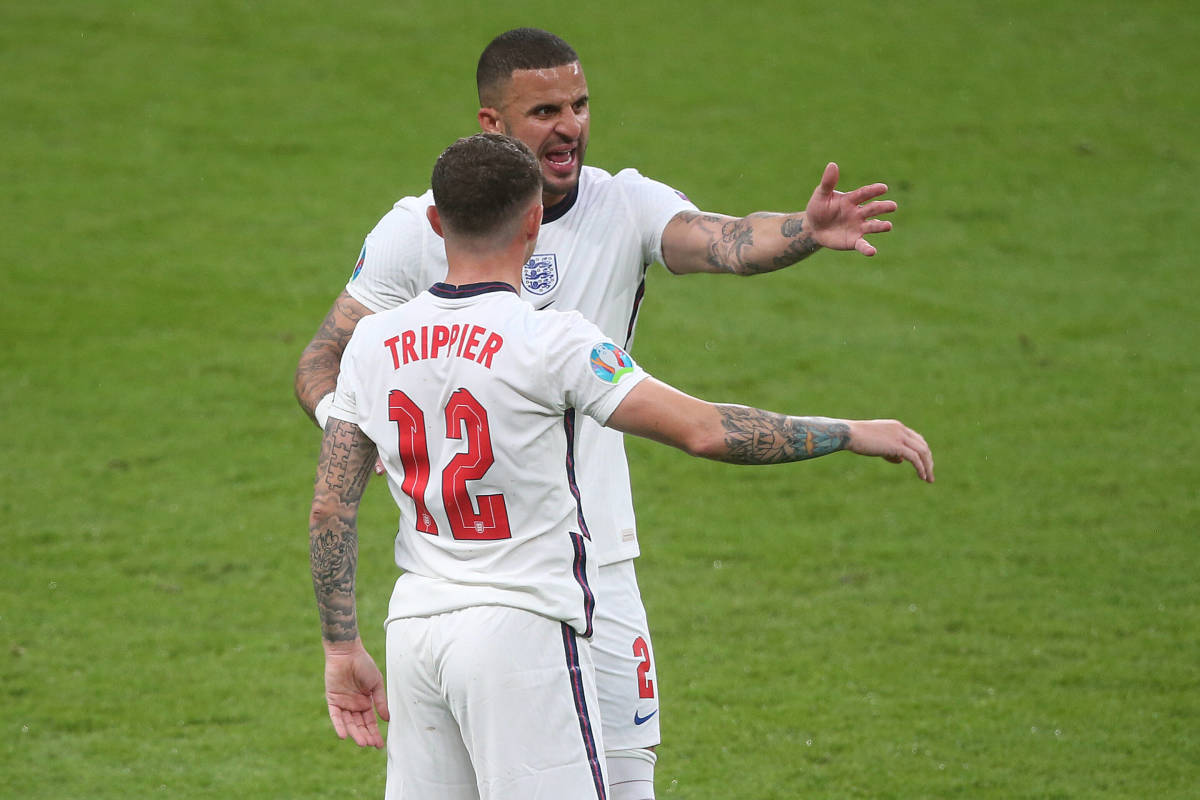England teammates Kieran Trippier and Kyle Walker pictured during the final of Euro 2020 against Italy