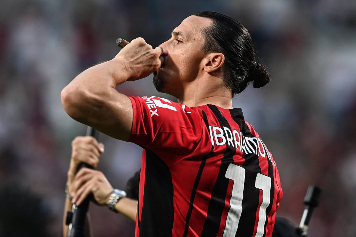 Zlatan Ibrahimovic pictured puffing on a cigar after AC Milan were crowned as Serie A champions in May 2022