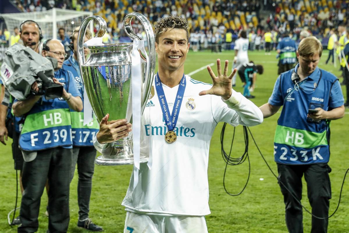 Cristiano Ronaldo celebrates winning his fifth Champions League in 2018