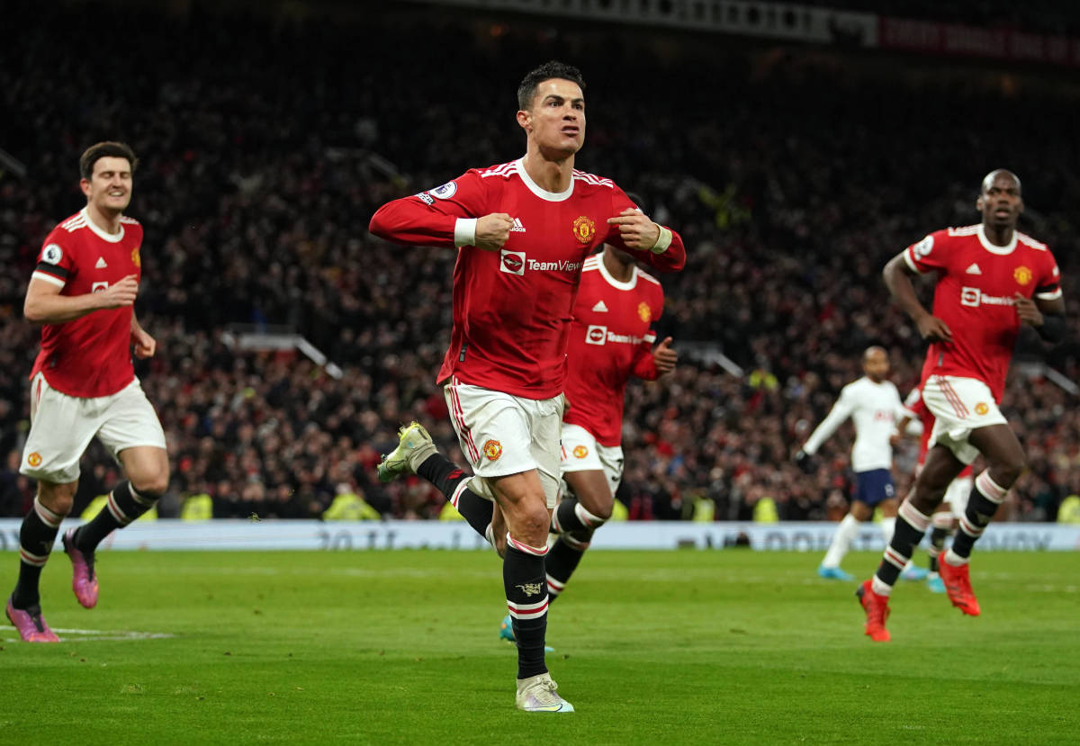Cristiano Ronaldo pictured after completing his hat-trick in Manchester United's 3-2 win over Spurs in March 2022