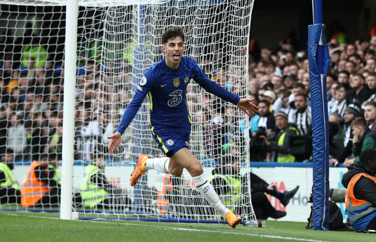 Kai Havertz celebrates after scoring Chelsea's winning goal against Newcastle on March 13, 2022