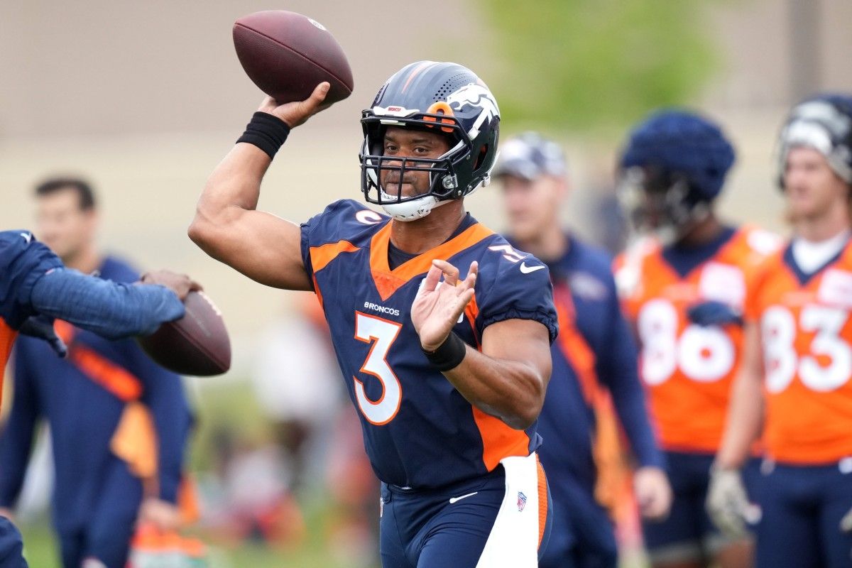 Denver Broncos quarterback Russell Wilson (3) during training camp at the UCHealth Training Center.