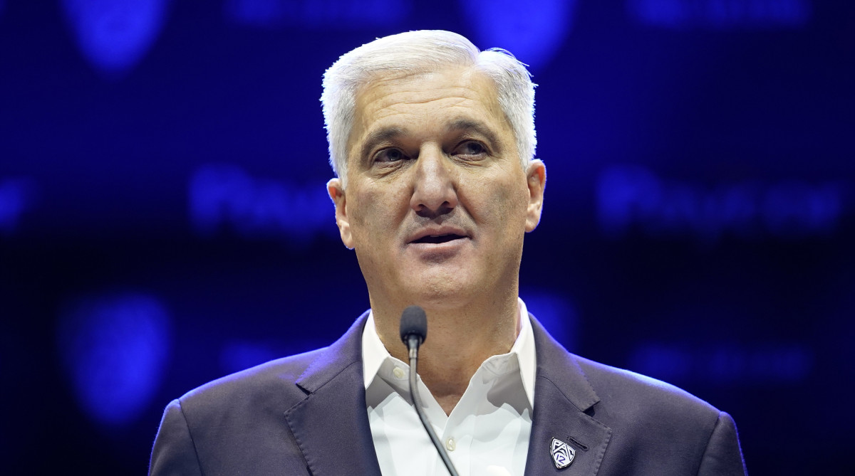 Pac-12 Conference commissioner George Kliavkoff speaks at Pac-12 NCAA college football media day.