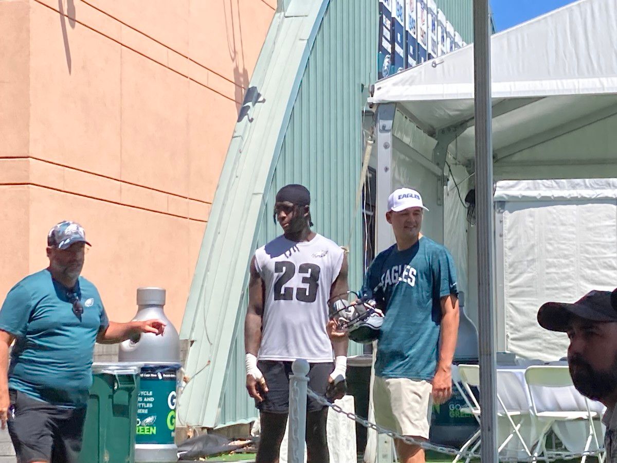 Jaquiski Tartt waits his turn to talk at the podium after practice on July 30, 2022