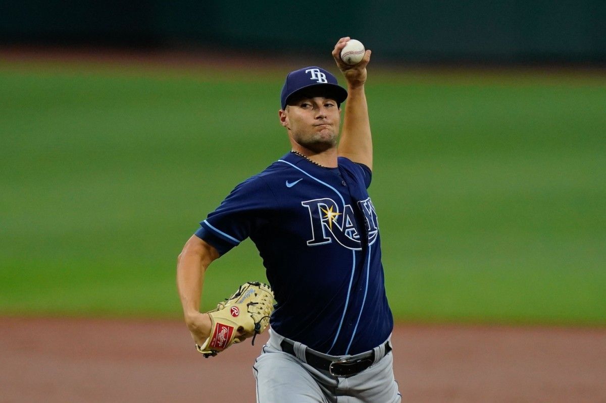 Tampa Bay Rays starting pitcher Shane McClanahan (18) throws a first inning pitch against the Baltimore Orioles at Oriole Park at Camden Yards. (Tommy Gilligan-USA TODAY Sports)