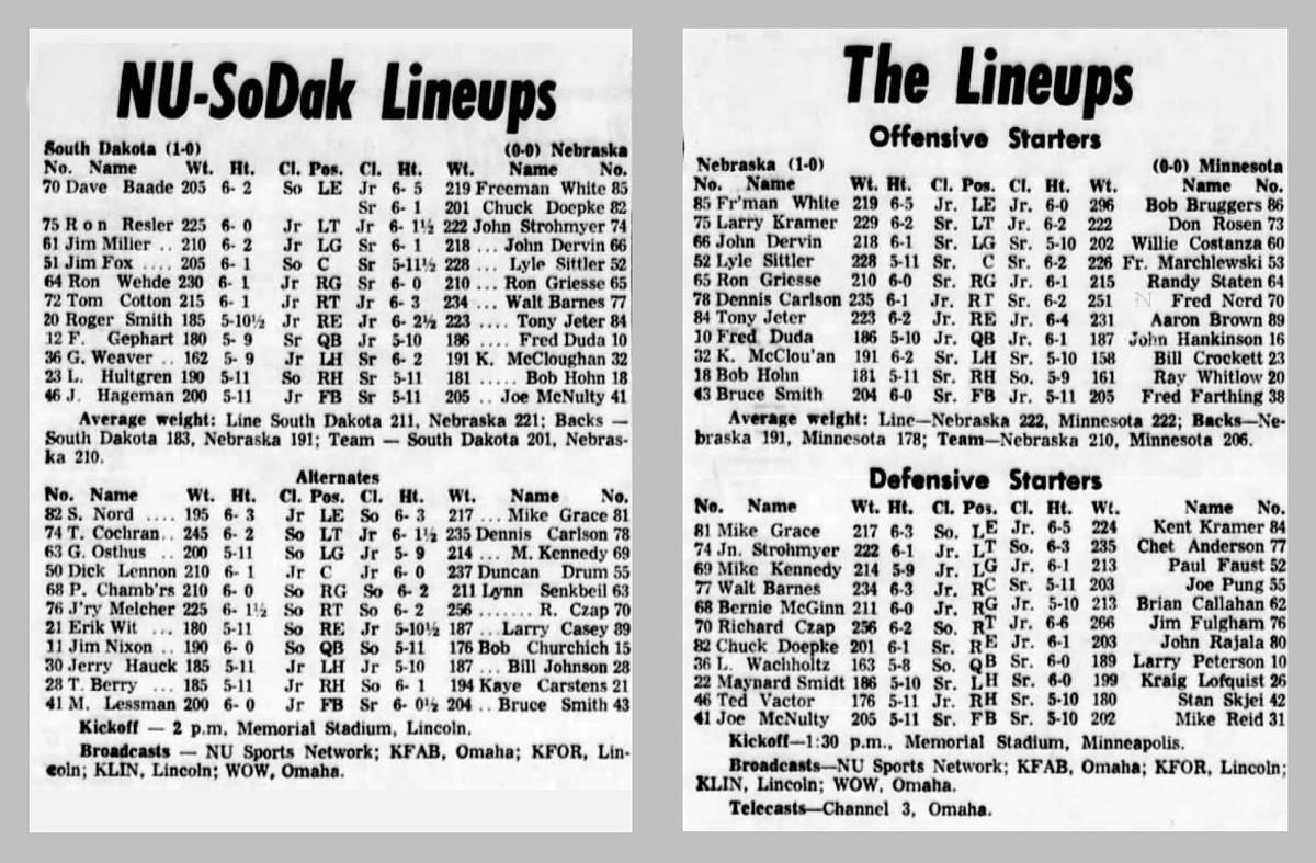 Two-platoon football returns 1964 lineups games 1 and 2