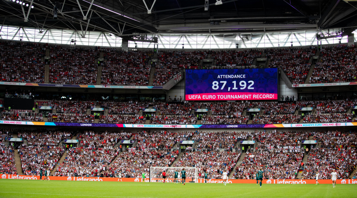 An attendance record is announced at the Women’s Euro final.