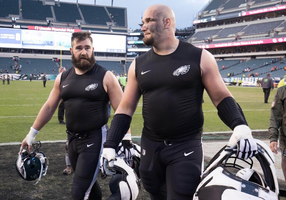 Jason Kelce (left) and Lane Johnson