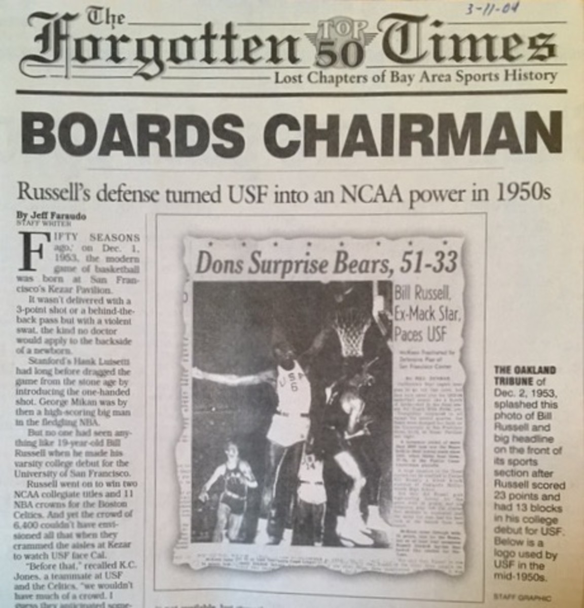 March Madness: Bill Russell, USF spawned big-time college hoops