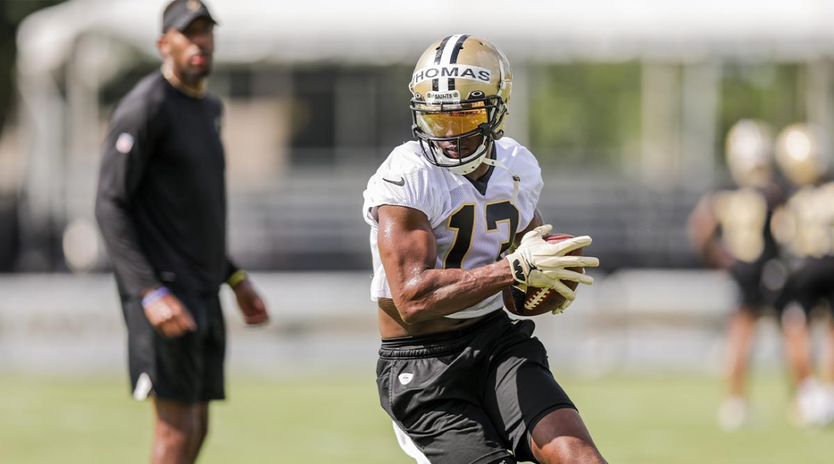 Jul 27, 2022; Metairie, LA, USA; New Orleans Saints wide receiver Michael Thomas (13) during training camp at Ochsner Sports Performance Center.