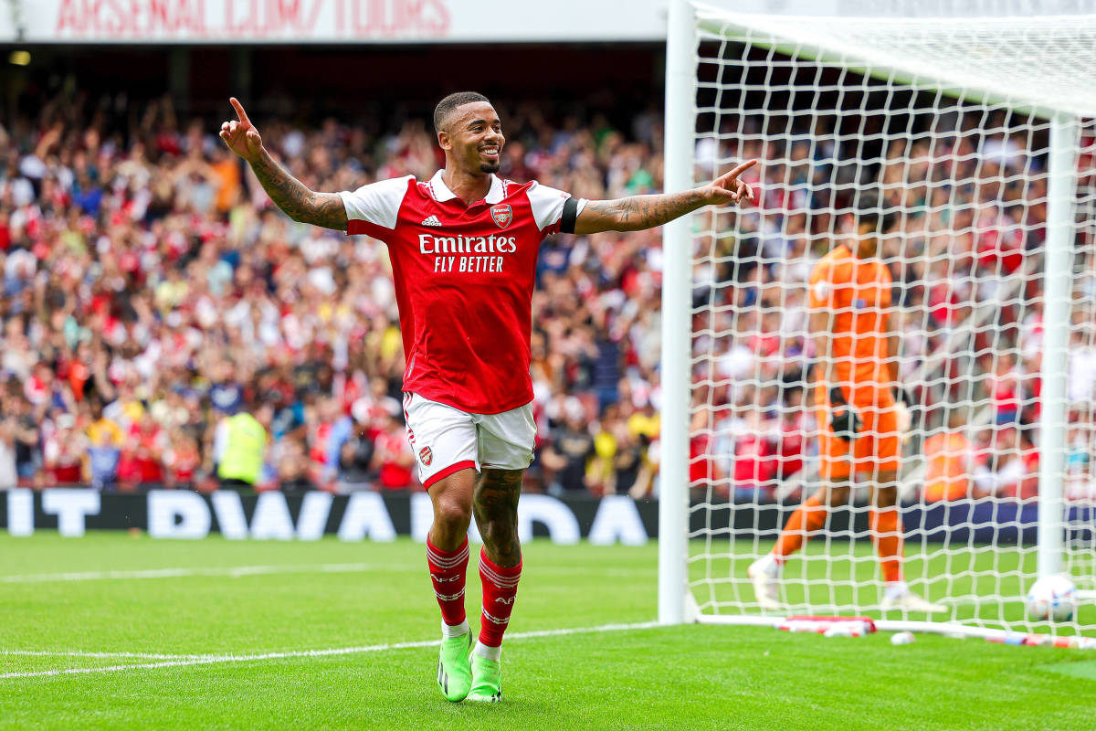 Gabriel Jesus pictured celebrating a goal on his first Arsenal appearance at the Emirates Stadium - against Sevilla in July 2022