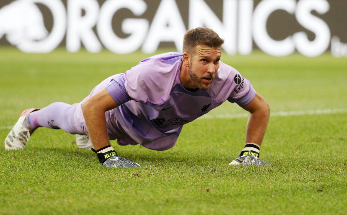 Liverpool goalkeeper Adrian pictured during a pre-season friendly against RB Leipzig in July 2022