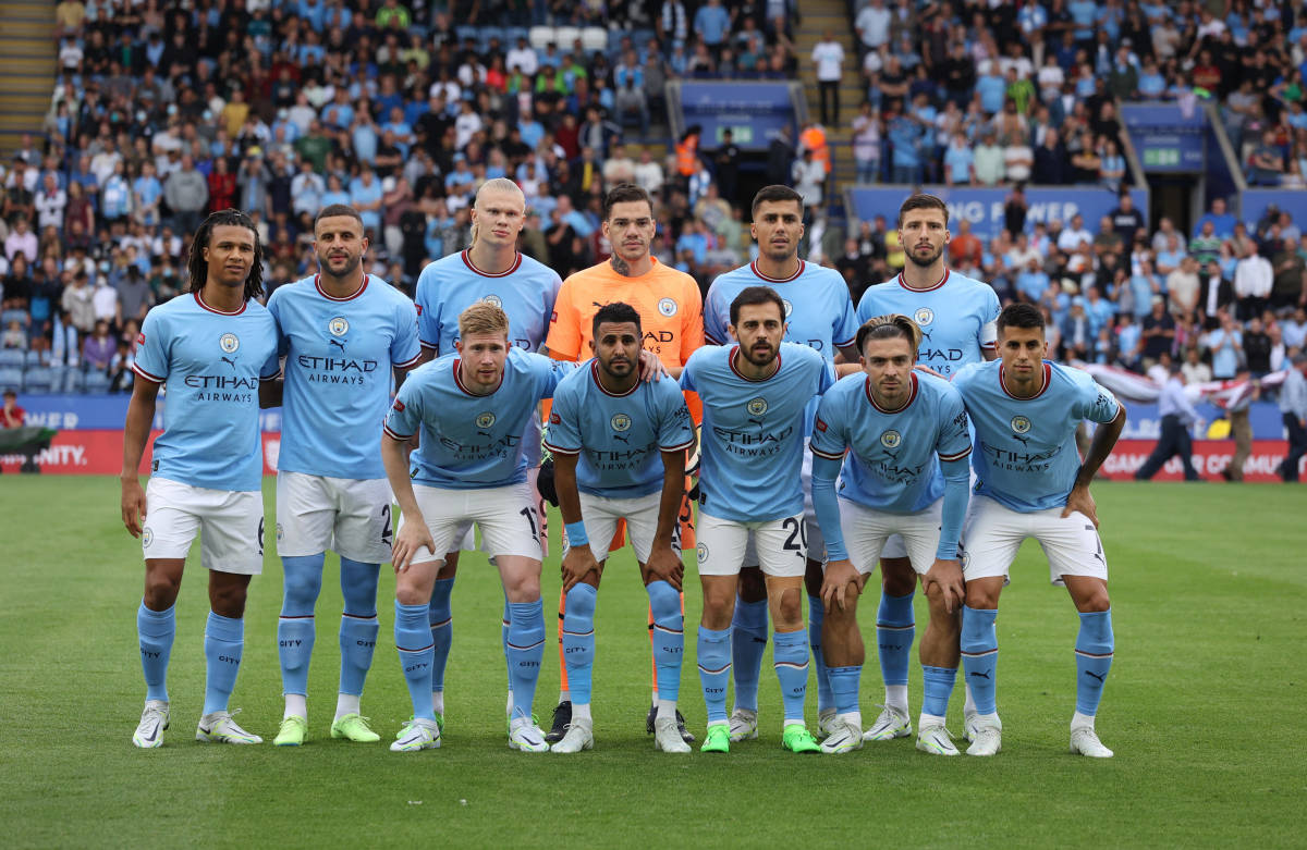Manchester City's team photo from the 2022 Community Shield