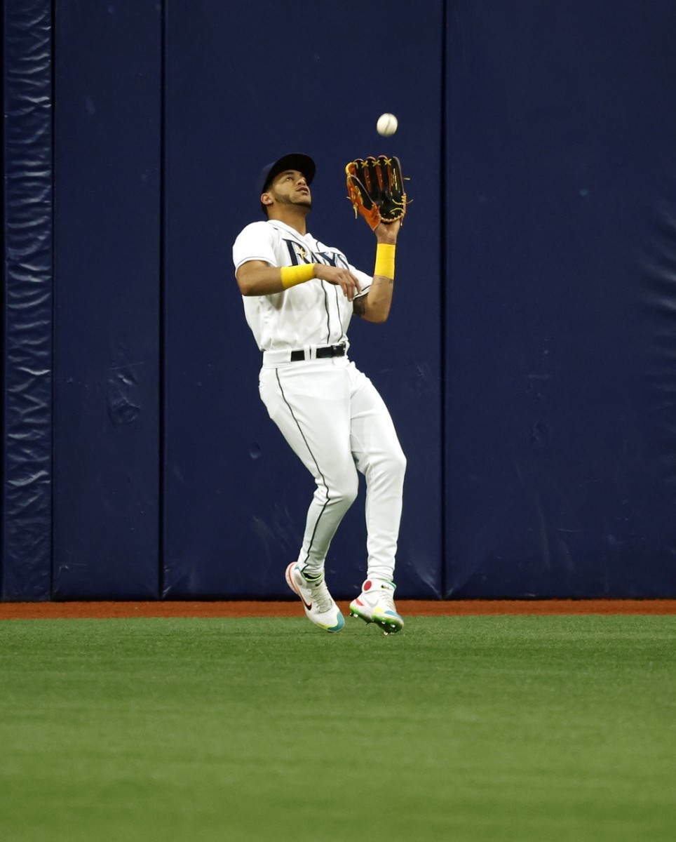 Tampa Bay Rays center fielder Jose Siri (22) catches a fly ball against the Toronto Blue Jays during the second inning at Tropicana Field. (Kim Klement-USA TODAY Sports)
