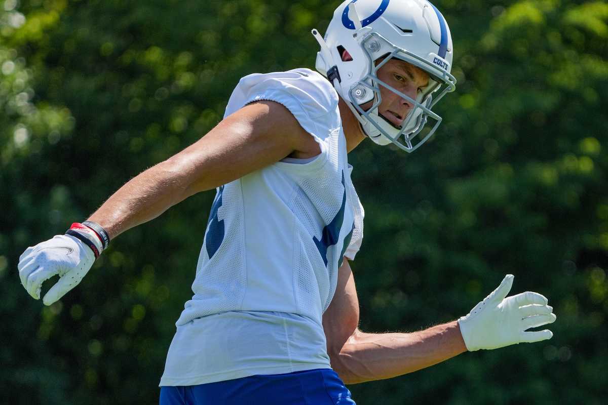 Indianapolis Colts wide receiver Alec Pierce (14) spins out of a receiving drill during training camp Thursday, July 28, 2022, at Grand Park Sports Campus in Westfield, Ind. Indianapolis Colts Training Camp Nfl Thursday July 28 2022 At Grand Park Sports Campus In Westfield Ind