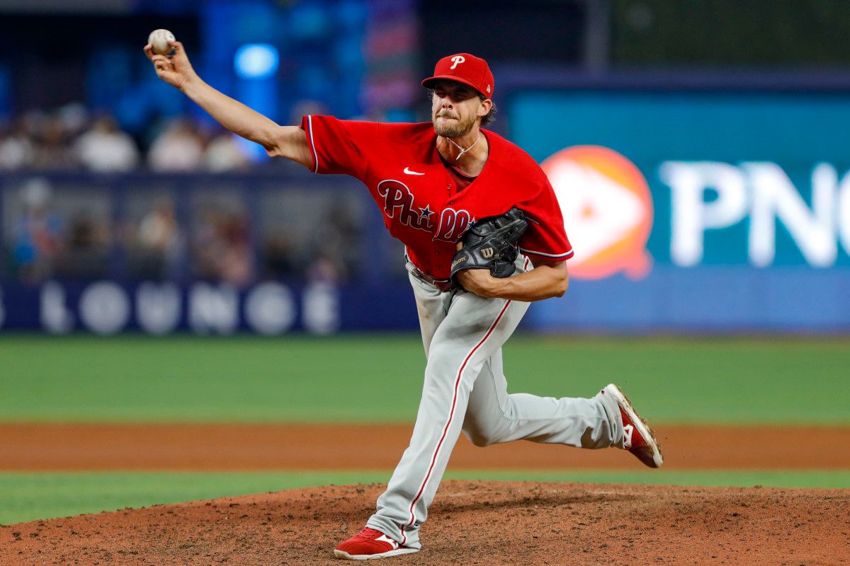 Aaron Nola struck out 10 over 8 1/3 innings in Miami on July 17.
