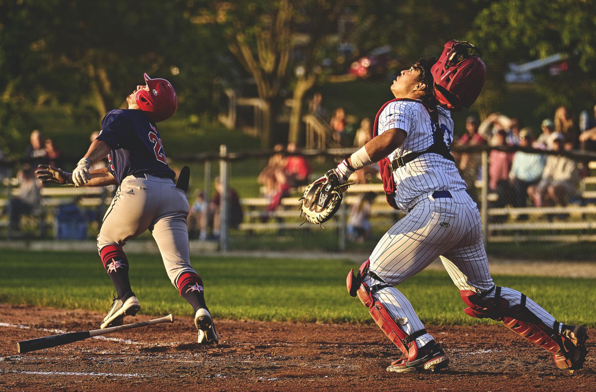Chatham Anglers catcher Dominic Tamez tries to make a play during the summer Cape Cod League