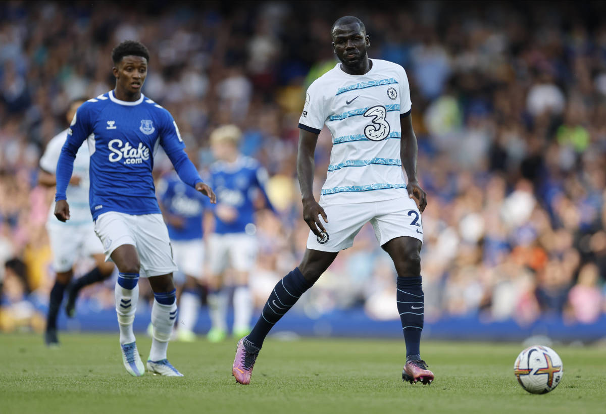 Kalidou Koulibaly (right) pictured on his Chelsea debut in a 1-0 win over Everton in August 2022
