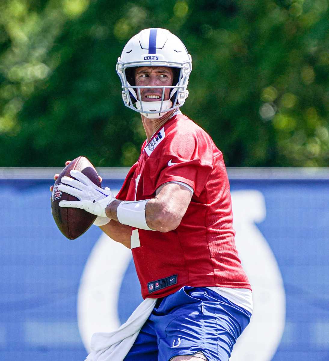 The Indianapolis Colts QB, Matt Ryan, (2,) throws a pass at Colts Camp on Wednesday, Aug. 3, 2022, at Grand Park Sports Campus in Westfield Ind. Finals 6
