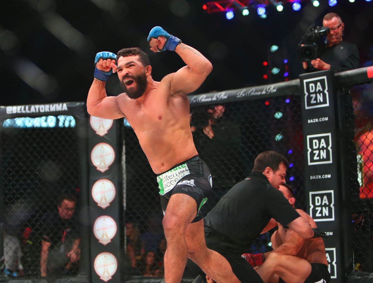 Patricio Freire celebrates after defeating Michael Chandler during Bellator 221 at Allstate Arena.