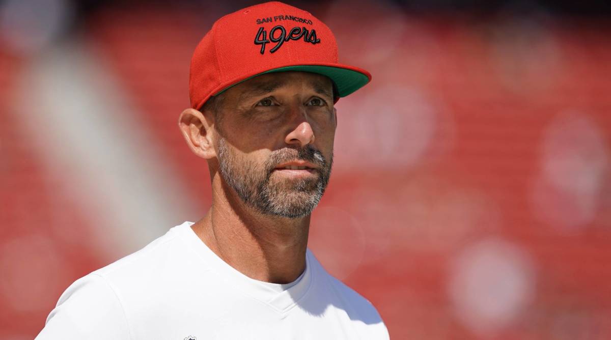 49ers head coach Kyle Shanahan looks on before a game.