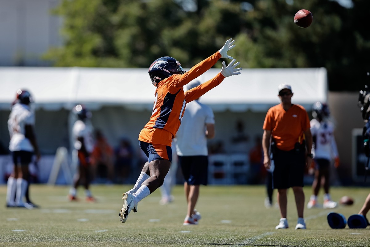 Denver Broncos wide receiver Montrell Washington (12) during training camp at the UCHealth Training Center.