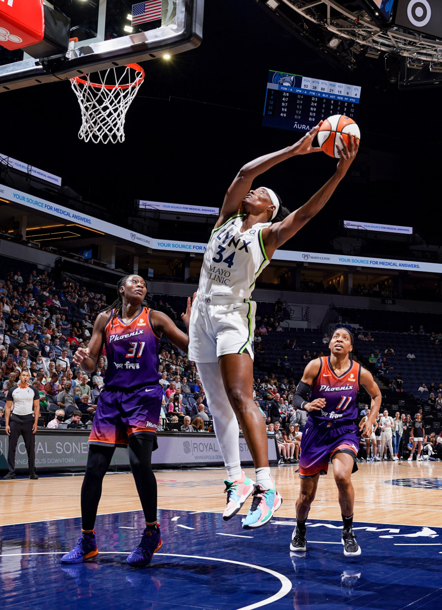 Minnesota Lynx center Sylvia Fowles shoots in a game against the Phoenix Mercury.